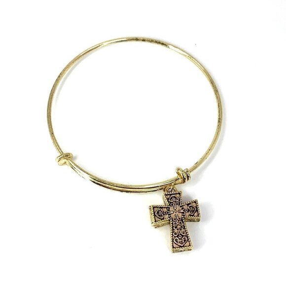 Alexa's Angels Religious Charm Bracelet With Cross Gold Finish Expandable - Picture 1 of 2